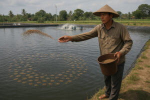 Blind feeding udang vaname di tambak Indonesia