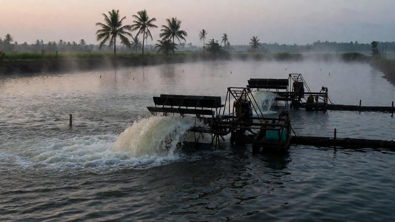 Kebutuhan Oksigen Udang Vaname Pagi Hari: Angka Aman, Jadwal Aerasi, dan Tanda Stres