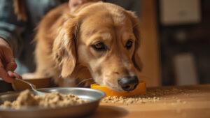 Anjing golden retriever sehat setelah mengonsumsi pakan dengan kalsium seimbang